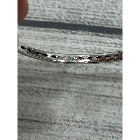 EMA Signed Sterling Silver 925 Lab Created Sapphires CZs Hinged 6.5” Bracelet - Picture 8 of 9